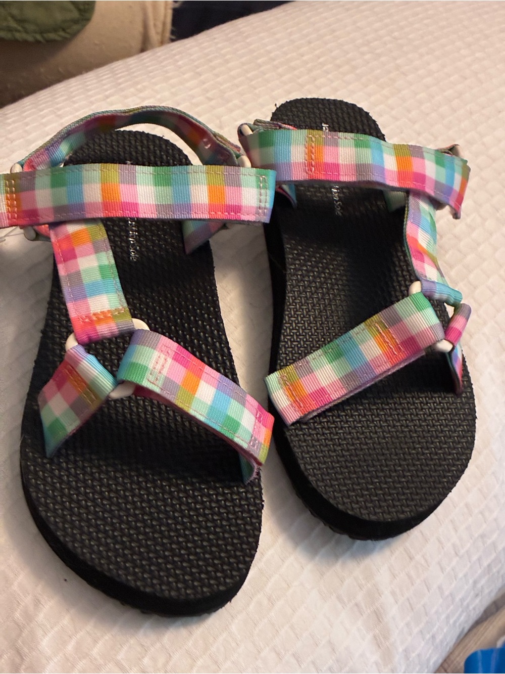 Time and Tru Multicolor Plaid Strap Sandals